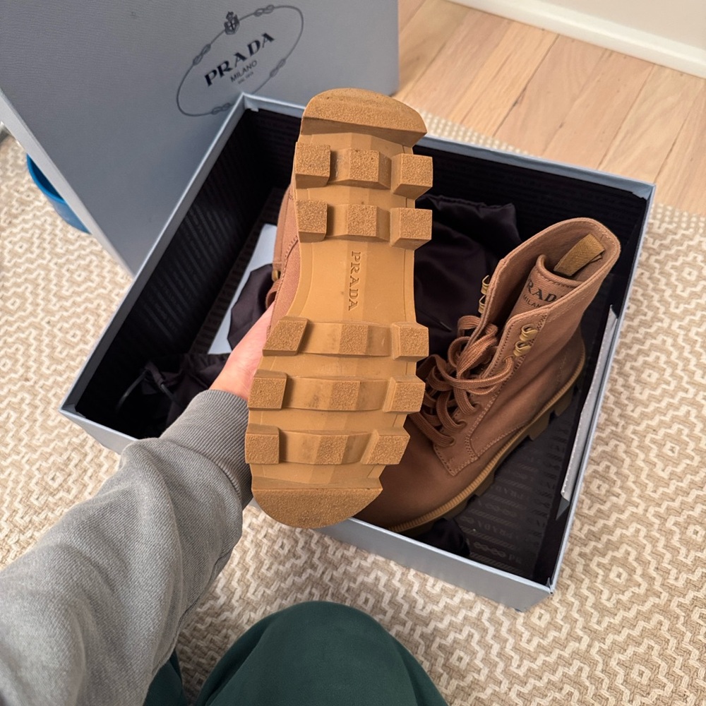 Prada Tan Lace-Up Ankle Boots - Picture 3 of 4